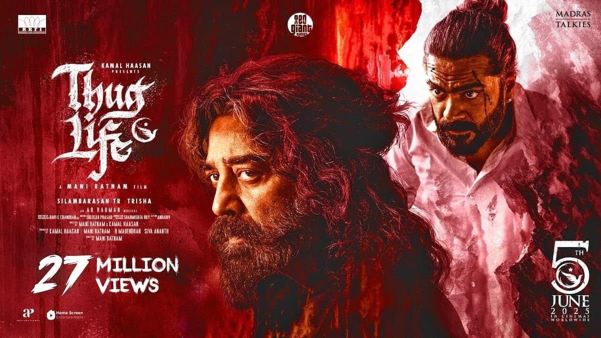 Kamal Haasan and Silambarasan TR in intense face-off from Thug Life movie poster